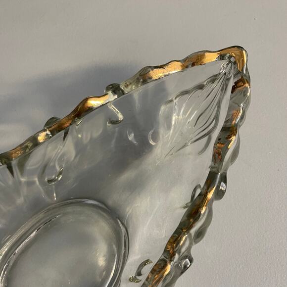 Jeannette Glass Gondola Centerpiece Mid-Century Art Deco Bowl with Gold Trim - Picture 2 of 7